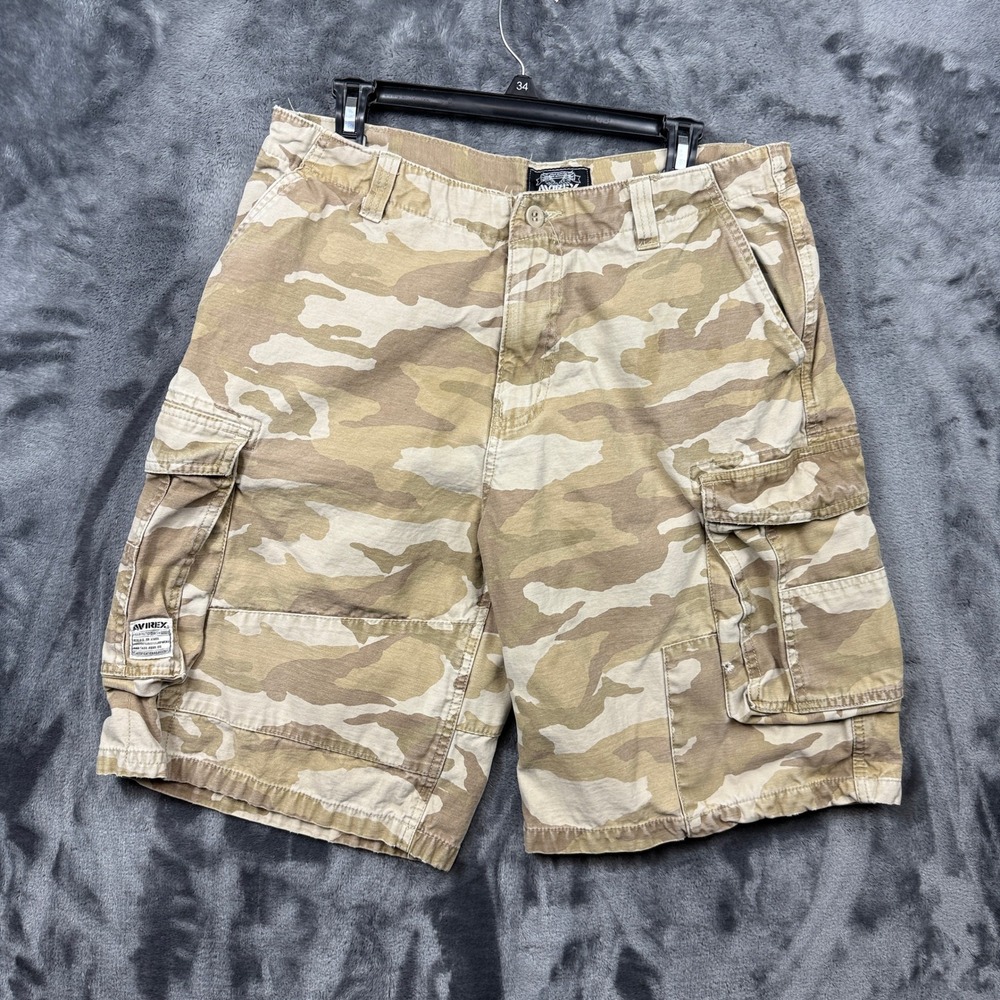 Avirex Cargo Shorts Mens 32 Tan Desert Camo Military Tactical Utility Cotton